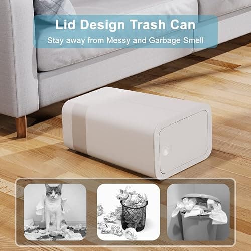 N. NETDOT 3 Pack 10L / 2.6 Gallon Small Trash Can with Lid, Bathroom Garbage Can with Pop-Up Lid, Waste Basket for Bathroom, Kitchen, Bedroom, Powder Room, Craft Room, Office, College (Off White) thumbnail 5
