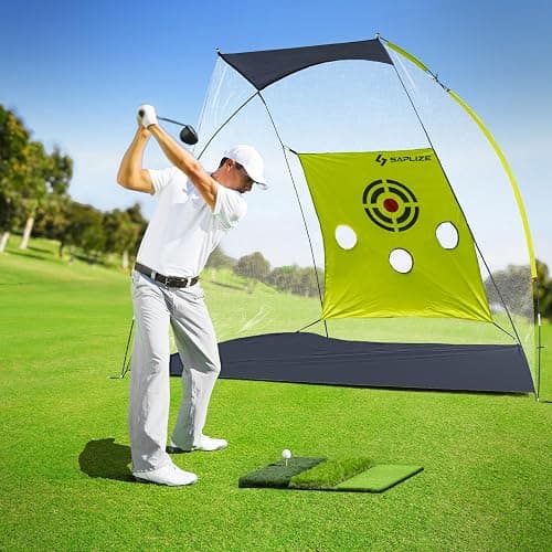 SAPLIZE Ultra-Stable Golf Practice Net with Noise-Reducing Target Cloth, Hitting Mat, Tees, Balls and Sand bags thumbnail 7