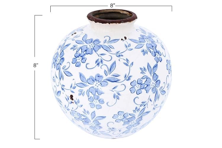 Creative Co-Op DF2720 8" H Terracotta Floral Transferware Pattern & Crackle Finish Vase, Blue thumbnail 3