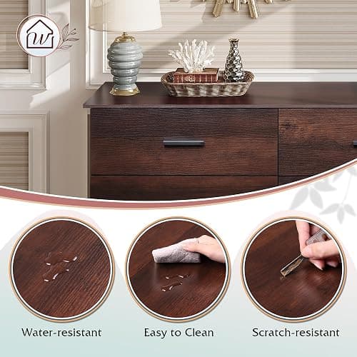 WLIVE Wooden Dresser for Bedroom, Wide Chest of Drawers with 6 Drawers, Large Brown Storage Tower Unit, Modern Minimalist Closet Store Organizer for Living Room, Hallway thumbnail 6