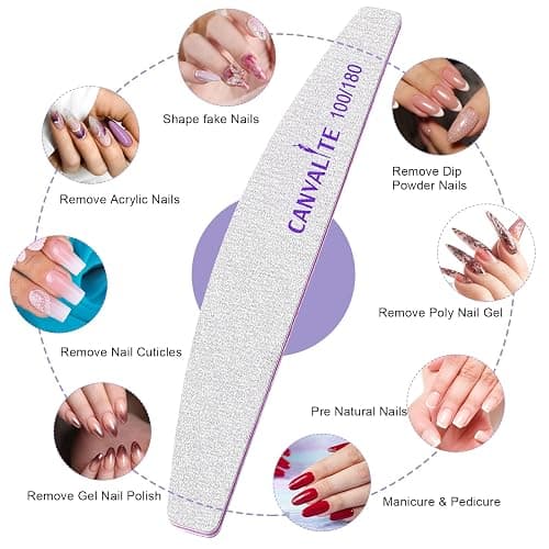 Canvalite 10 PCS Nail File Professional Nail Files Reusable Double Sided Emery Board(100/180 Grit) Nail Styling Tools for Home and Salon Use Christmas Gifts for Women thumbnail 4