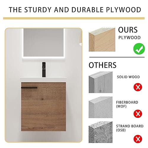 Malwee 18" Floating Bathroom Vanity with Sink, 18 Inch Single Sink Wall Mounted Bathroom Vanity, with 1 Door and White Ceramic Basin top, Modern Bath Wall-hung Storage Cabinet for Small Space(017-18) thumbnail 6