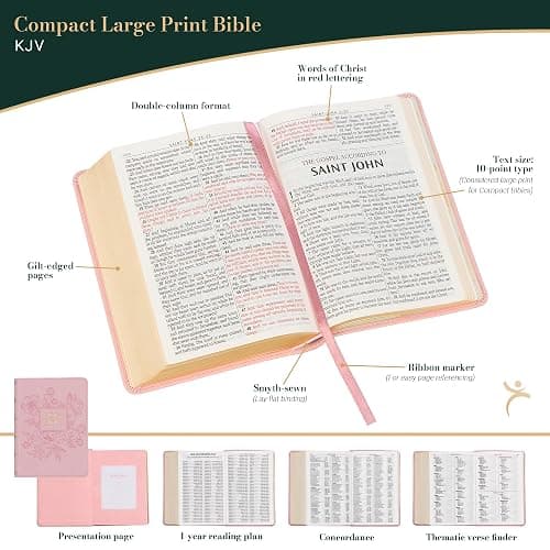 KJV Holy Bible, Compact Large Print Faux Leather Red Letter Edition Ribbon Marker, King James Version, Ballet Pink (KJV Compact LP Editions) thumbnail 2