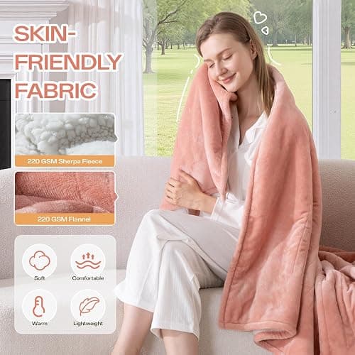 Electric Blanket Heated Throw, 50" x 60" Heated Blanket with 8 Heat Levels & 8 Hours Auto Off, Fast Heating Blankets Machine Washable with ETL Certification, Pink thumbnail 2
