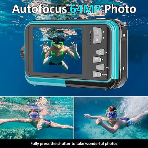 4K Underwater Camera 16FT Waterproof Camera with 32GB Card 64MP Autofocus Dual-Screen Selfie Underwater Camera for Snorkeling Waterproof Compact Floatable Digital Camera 1250mAh Battery Type-C thumbnail 3