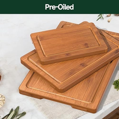 Zeawec 3-Piece Set Bamboo Cutting Board for Kitchen - Crack-Resistant Wood Chopping Boards with Deep Juice Grooves, Pre-Oiled Butcher Block for Meat, Vegetables & Cheese, Carbonized thumbnail 6