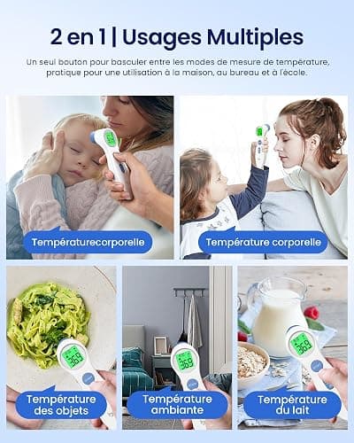 Thermomètre Frontal Bébé et Adulte, Sans Contact, Médical Professionnel | Lecture Précise Instantané, Alarme de Fièvre, Simple à Utiliser, Thermomètre Infrarouge, Mode Muet thumbnail 6