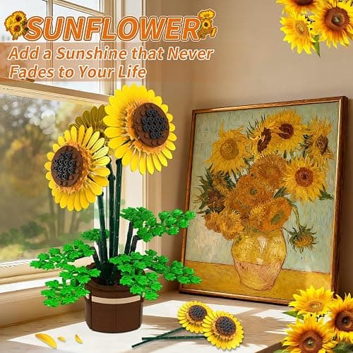 kiothdre Sunflower Building Set Flowers with Vase, Botanical Collection Kit for Adults - 739PCS Sunflowers Bouquet, Valentine Gifts for Adults Women thumbnail 4