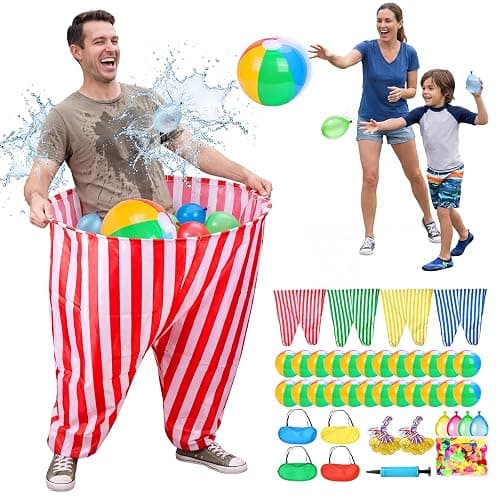 145 PCS Granny Pants Yard Game 4 Pack with 24 Balls, Easter Games Set Oversized Giant Pants Outdoor Game for Kids Adults, Big Pants Ball Catch Game for Field Day Carnival Birthday Party Family Reunion - Image 1