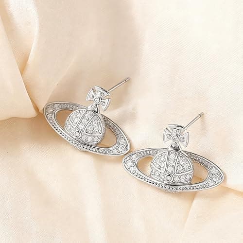DEYOUM Saturn Planet Earrings Necklace Set for Women Trendy Aesthetic Rhinestone Cubic Zircon Space Saturn Planet Pendant Earrings Necklace Party Holiday Wedding Jewelry Gift Set thumbnail 5