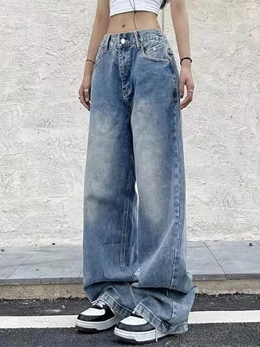 EMMIOL Women Wide Leg Jeans Mid-Low Waist Baggy Jeans Loose Boyfriends Jeans Y2K 90s Denim Pants thumbnail 2