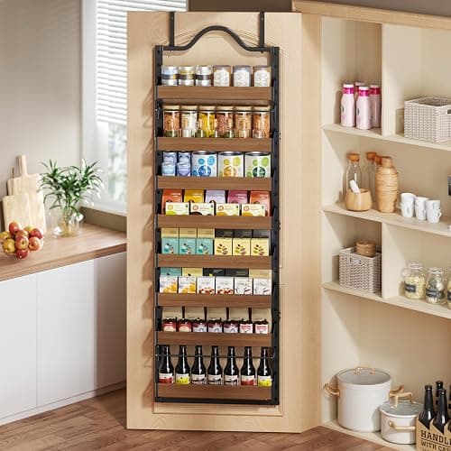 Freexployer 8-Tier Spice Rack Wall Mount, Heavy-Duty Over the Door Pantry Organizer with Wooden Adjustable Basket, 2 IN 1 Wall Mount or Hanging Pantry Door Organizer,Door Spice Rack for Pantry, Black thumbnail 6