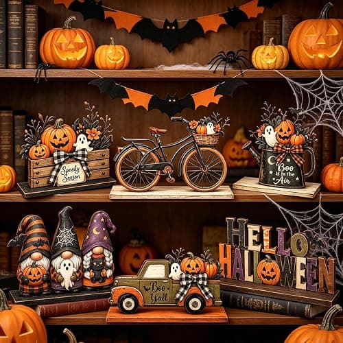Halloween Decor Indoor, Halloween Table Decorations Indoor for Home | 6 Pcs Halloween Pumpkin Gnome Ghost Decorations Farmhouse Wooden Halloween Party Centerpiece Signs Decor for Kitchen Office thumbnail 9
