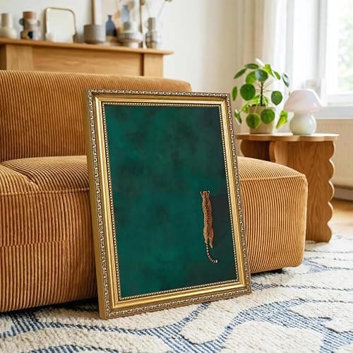 Vintage Gold Framed Cheetah Wall Art, Emerald Green leopard Pictures Wall Decor, Eclectic Wildlife Animal Paintings Canvas Prints Minimalist Home Decor for Living Room Bedroom Office Dorm 12x16 inch thumbnail 6