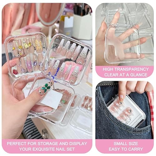 Sawvolker 12pcs Press on Nail Storage Box with Adhesive Double Sided Tape Clear Acrylic Nail Display Box Artificial False Nail Organizer Box Fake Nail Case Nail Packaging Boxes for Nail Salon thumbnail 6
