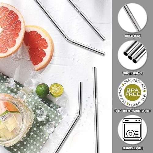 ALINK 8-Pack Stainless Steel Straws, 10.5” Long Reusable Replacement Metal Straws for 20 30 OZ Yeti Tumbler, RTIC, Tervis, Mason Jar, With 2 Cleaning Brush and 1 Carrying Case thumbnail 3