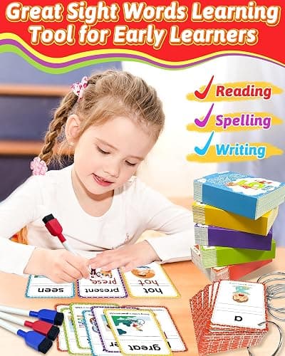 520 Sight Words Flash Cards Kindergarten, 1st 2nd 3rd Grade Reading Books | Learn to Read, Preschool Kindergarten Workbooks, Writing & Spelling Games, Dolch & Fry List, Homeschool Supplies for Kids thumbnail 3