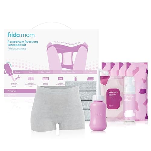 Frida Mom 11pc Postpartum Essentials Kit Gift Set, Hospital Bag Must Haves for New Mom, Includes 4 Disposable Postpartum Underwear, 4 Ice Maxi Pads, Perineal Healing Foam & 24 Pad Liners & Peri Bottle - Image 1