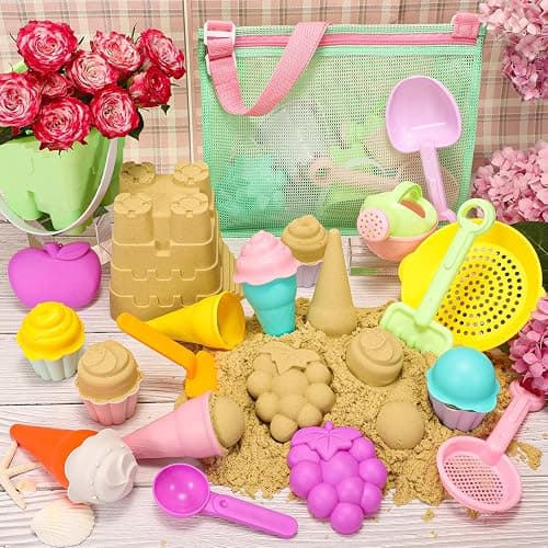 Tagitary Beach Sand Toys for Kids, Beach Toys 23PCS Set with Ice Cream Cake Sand Molds, Mesh Beach Bag, Bucket, Watering Can, Shovel, Rake - Ideal for Toddler Sandbox, Outdoor Play and Beach Travel thumbnail 6