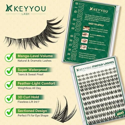 KEYYOU LASH Manga Lash Clusters 8-18mm Fairy Eyelash Clusters Natural DIY Lash Extension Wispy with Soft Thin Band(MG03) thumbnail 4