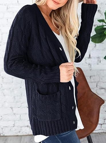 PRETTYGARDEN Women's Open Front Cardigan Sweaters Fall Fashion Button Down Cable Knit Chunky Winter Clothing Outerwear Coats thumbnail 4