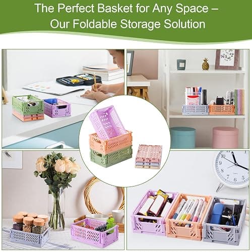 HUUSMOT 6-Pack Small Pastel Plastic Storage Baskets, Collapsible Crates for Organizing, Space-Saving Mini Bins for Classroom, Kitchen, Office, Bedroom (5.9" x 3.8" x 2.2") thumbnail 5
