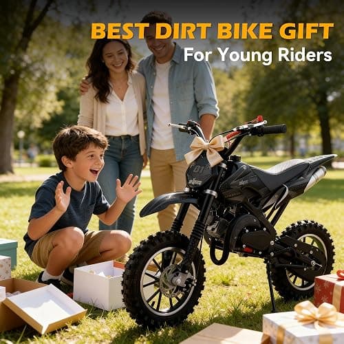 50cc Kids Dirt Bike, 2-Stroke Gas Powered Mini Motorcycle Up to 40MPH, Off-Road Dirt Bike for Kids 8-14 with Front Rear Disc Brakes, Double Shock Absorption (Black) thumbnail 7