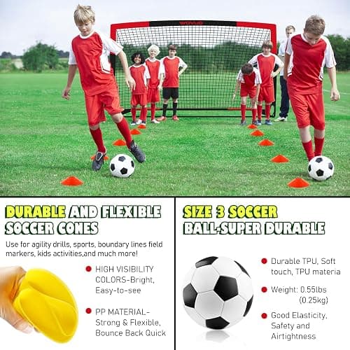 Kids Soccer Goals for Backyard Set of 2, 6x4 ft Portable Toddler Soccer Goal Training Equipment with Soccer Target, Ball, Cones, Soccer Net for Kids Age 3-5 6-8 8-12 10-12-14 Outdoor Sports Games Gift thumbnail 6