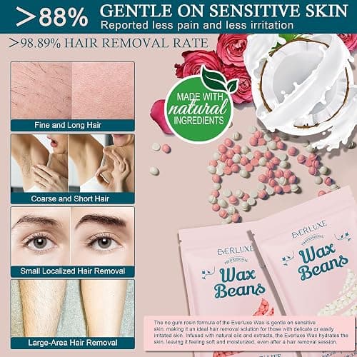 EVERLUXE Waxing Kit for Women Hair Removal with Silicone Wax Warmer Liner, Digital Waxing Machine Hard Wax Kit for Full Body, Arms, Legs, Face, Bikini, Brazilian Wax Kit for Women Men Sensitive Skin thumbnail 6