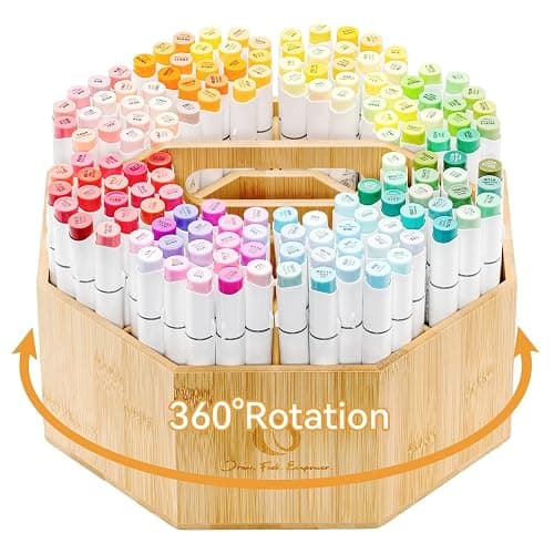 Ohuhu Rotating Marker Organizer for Alcohol Markers, 360-Degree Rotating Bamboo Storage Hold 162 Honolulu& B Alcohol Markers, Pens Pencil Holder with 8 Compartments for Home Classroom Office Decor - Image 1