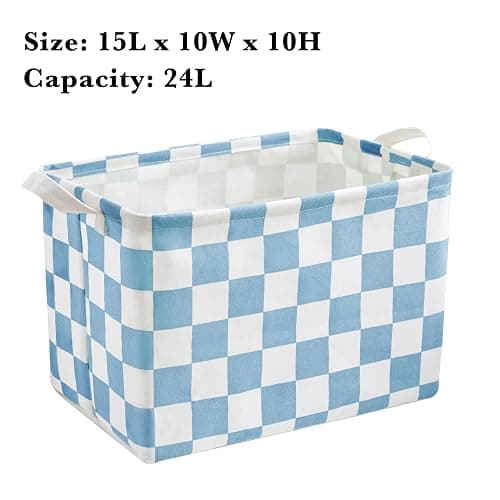 Ohocut Blue Checkered Canvas Basket, Rectangular Organizing Decorative Storage Basket for Kids, Dog Toy, Cute Aesthetic Boys Room Decor for Home, Kitchen, Bedroom, Classroom, Shelves thumbnail 6