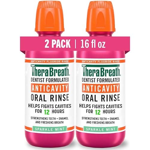 TheraBreath Anticavity Fluoride Oral Rinse Mouthwash, Fights Cavities, Strengthens Enamel and Freshens Breath, Dentist-Formulated, Alcohol-Free, Sparkle Mint Flavor, 16 fl oz, Pack of 2 - Image 1