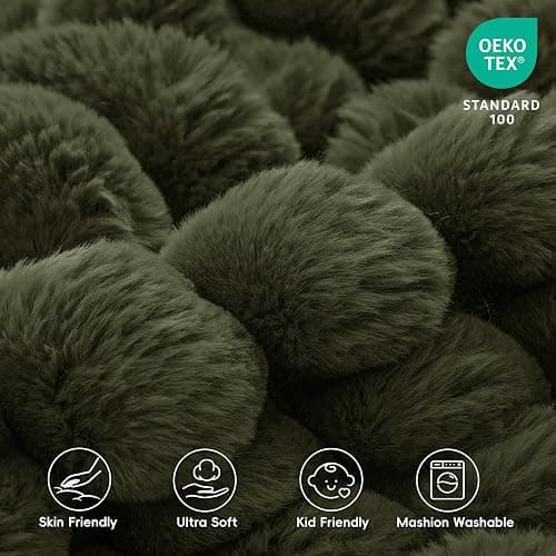 David's Home Double-Sided Faux Rabbit Fur Throw Blanket Twin Size, Reversible Luxury Soft Thick Shaggy Warm Fuzzy Bubble for Couch,Cozy Plush Fluffy for Fall Winter,Winter Moss,60 "* 80" thumbnail 5