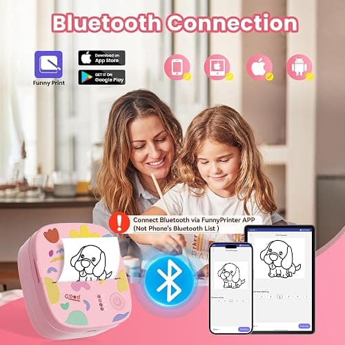 XenGro Mini Sticker Printer AHM2, Mini Thermal Printer with 3 Rolls Paper, Bluetooth Inkless Printpods, Pocket Label Maker Suitable for Creative Kids DIY, Diaries, Photos, Study Notes -Light Pink thumbnail 2