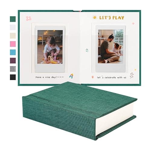 Rseozr Instax Mini Photo Album With Writing Space, Linen Hardcover Polaroid Photo Album 28 Pockets For 2x3 Pictures, Polaroid Album Book For Fujifilm Instax Mini Instant Camera (Green) - Image 1