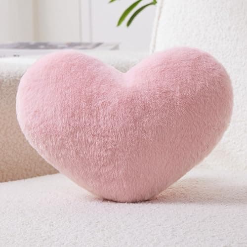 Petrella Throw Pillows Heart Pillow Cute Fuzzy Pillows for Bed Livingroom Home Decor Cushion Decorative Aesthetic Preppy Pillows Pink1,Small 13"x10" - Image 1