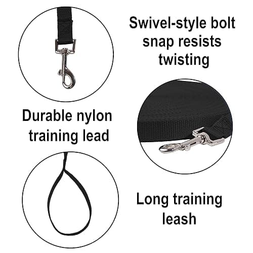 Hi Kiss Dog/Puppy Obedience Recall Training Agility Lead - 15ft 20ft 30ft 50ft 100ft Leash Great for Training, Play, Camping, or Backyard Black thumbnail 3