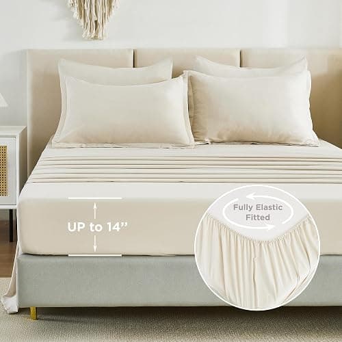 Litanika Beige Bed in a Bag Full - 7 Pieces Full Size Comforter Sets Bedding Comforter Sets, Solid Fluffy Bed Set with Comforter, Sheets, Pillowcases & Shams thumbnail 5