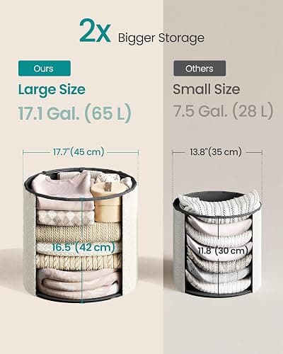 SONGMICS Mazie Collection - Round Storage Ottoman, Folding Footrest Stool with Removable Lid, Easy Assembly, Teddy Fleece Vanity Stool for Bedroom, Living Room, Entryway, Cream White ULSF606W01 thumbnail 7