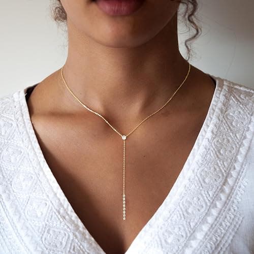 Ewrkbr Long Necklaces for Women, Charm Gold Lariat Necklace 14k Gold Plated Teardrop Drop Necklace Dainty Long Gold Necklaces for Women Trendy Simple Butterfly Pearl Y Long Necklace Jewelry for Women thumbnail 2