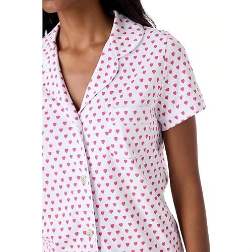 Womens Pajamas Set Button Down 2 Piece Cute Monkey Bunny Y2k Preppy Heart Pjs Sets Lounge Comfy Sleepwear thumbnail 3