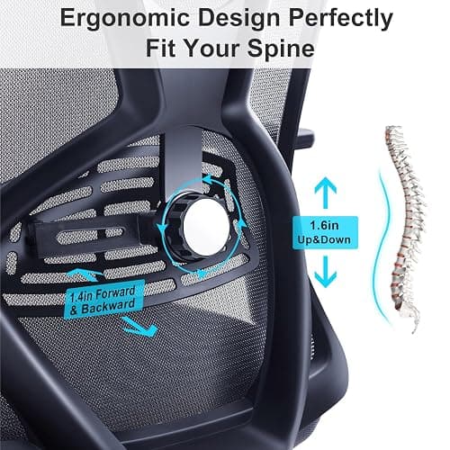 Ticova Ergonomic Office Chair - High Back Desk Chair with Adjustable Lumbar Support, Headrest & 3D Armrest thumbnail 3