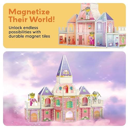 PicassoTiles 60pc Magnetic Tile Princess Castle Building Set with Double Sided Printed Tiles 2 Character Figures STEM Educational Toy Kit for Kids Pretend Play Montessori Learning Ages 3 to 8 PTQ04 thumbnail 8