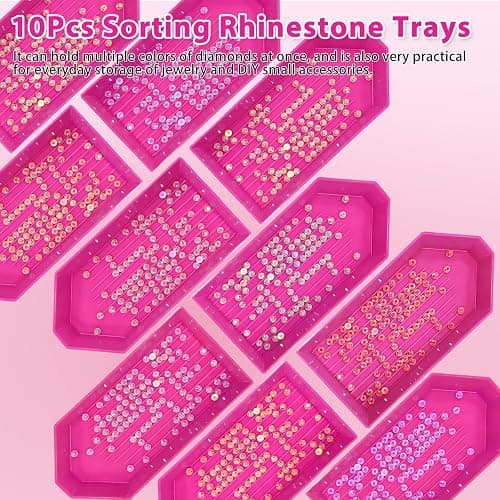 ESUOHYM 10 Pcs Wax Pencil for Bedazzling with 10 pcs Diamond Art Trays | High Adhesion Bedazzling Wax Pencil for Resin Gems, Trays for Sort Rhinestones, Rhinestone Picker Tools DIY Art Craft Pink thumbnail 3