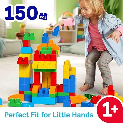 MEGA BLOKS First Builders Toddler Blocks Toys Set, Deluxe Building Bag with 150 Pieces and Storage, Creative Open-Ended Play, Blue, Ages 1+ Years (Amazon Exclusive) thumbnail 3