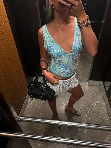 Y2k Cami Top Crop Tank Top Sequin Sparkly Glitter thumbnail 6