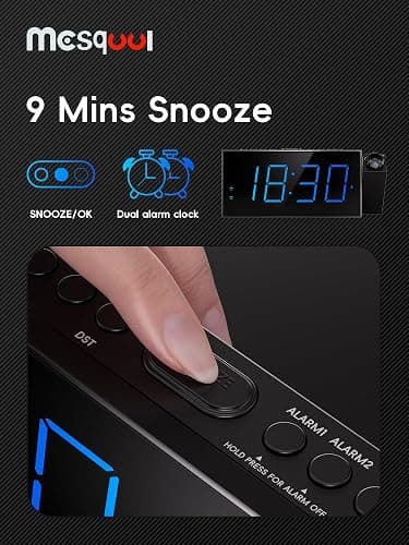Digital Projection Alarm Clocks for Bedrooms - Large LED Display, 180° Rotatable Projector, 5-Level Dimmer,USB Charger,Battery Backup,Loud Dual Alarms for Kids Elderly,Heavy Sleepers,Snooze,12/24H,DST thumbnail 7