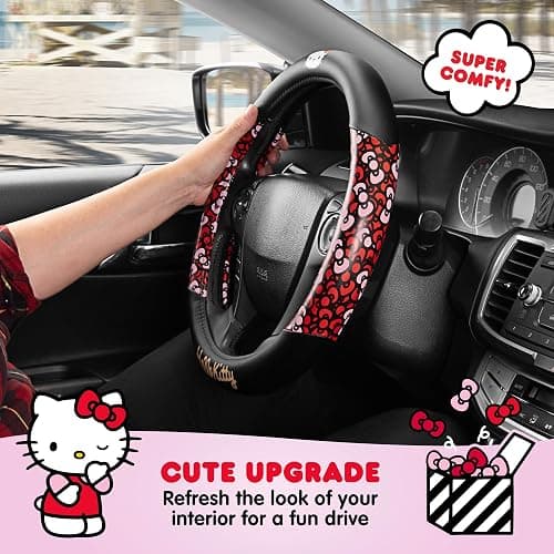 Hello Kitty Steering Wheel Cover, Official Sanrio Car Steering Wheel Cover with Universal Size 14.5-15.5, Cute Black for Women, Hello Kitty Car Accessories (Hello Kitty Bows) thumbnail 4