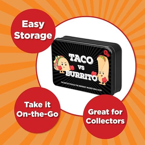 Taco vs Burrito Collectors Tin - The Wildly Popular Surprisingly Strategic Card Game Created by a 7 Year Old - 5 Ways to Play - Fun Family Games for Kids and Adults, Game Night, Travel Games thumbnail 3