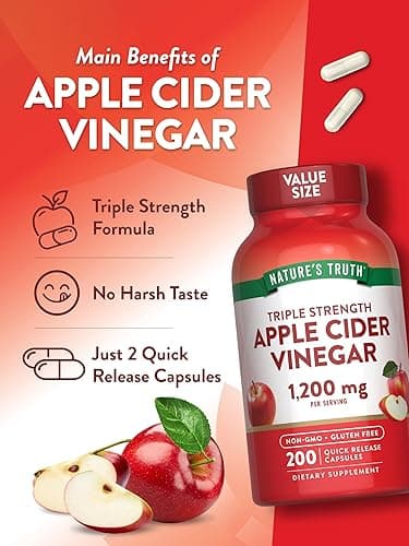Nature's Truth Apple Cider Vinegar Capsules | 1200mg | 200 Pills | Extra Strength | Value Size | Non-GMO, Gluten Free Supplement thumbnail 5